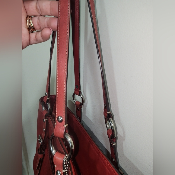 Coach RED Leather Gallery East West Tote Purse Turnlock Bag Vintage f0820-f11525 - Picture 10 of 13